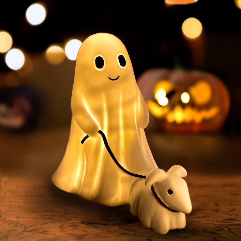 RWSEFK Ghost Walking Dog Display Statue Nightlight, Warm Lighted Indoor Figurine Lamps, Halloween Decors Spooky Dog Light, Cute Decorations for Party, Home, Bedroom, Shelf, Table Centerpiece (Boy) - Image 1